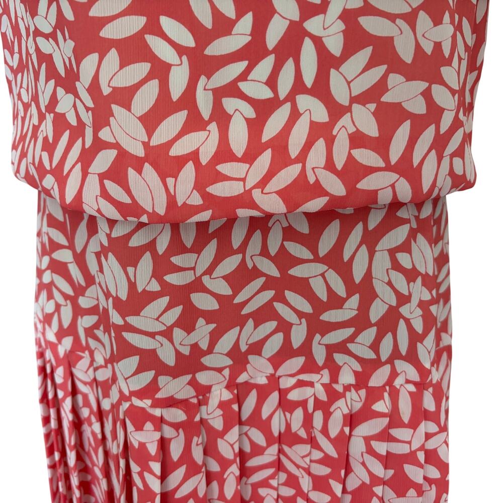 Vintage 80's Diane von Fursteneberg Pleated Leaf Print Blouson Midi Dress 10 - Picture 3 of 10